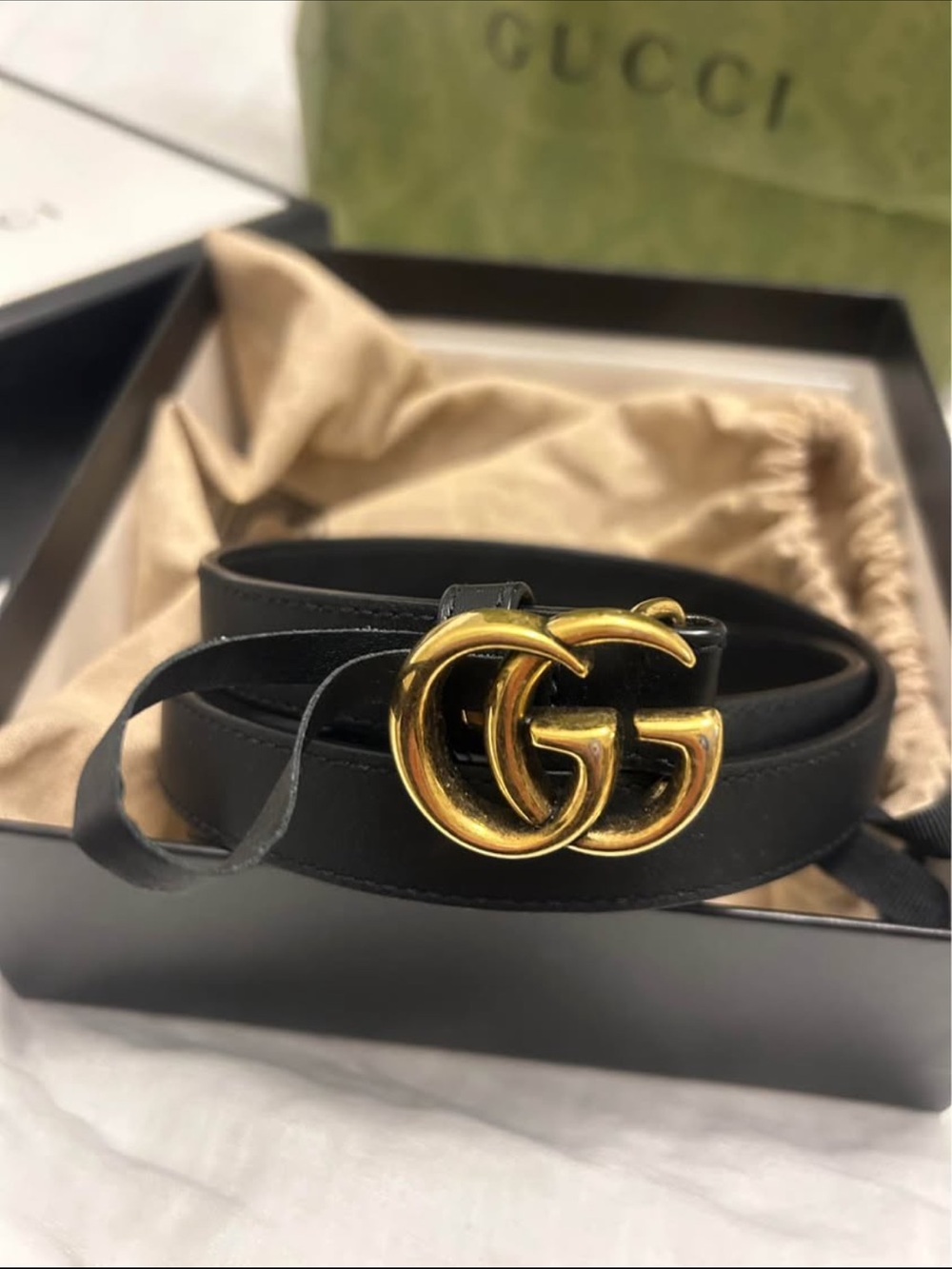 Gucci Black Leather Belt with Gold Double G Buckle - Picture 1 of 3